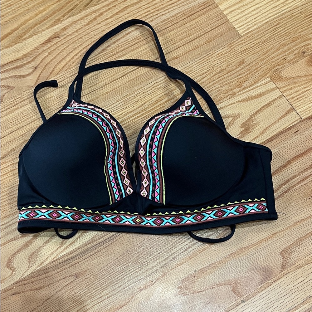 Shade & Shore Black Bikini Top with Multicolor Accents